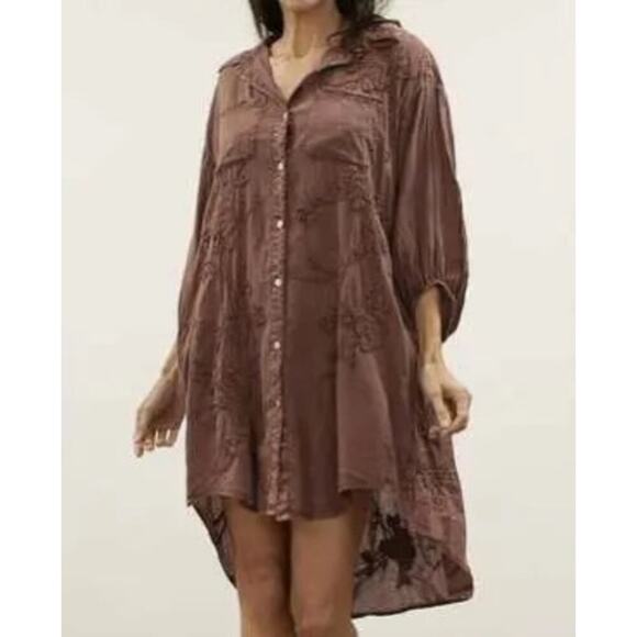 Kyla Seo Anthropologie Embroidered Shirt Dress Women’s Small Burgundy Bohemian - Picture 12 of 12